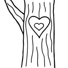 Line Art of Carved Heart on Rustic Tree Texture