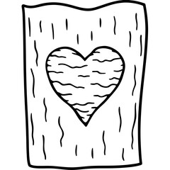 Line Art of Carved Heart on Rustic Tree Texture