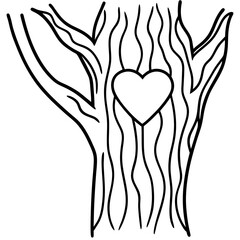 Line Art of Carved Heart on Rustic Tree Texture