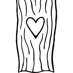 Line Art of Carved Heart on Rustic Tree Texture