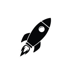 Fototapeta premium Simple Rocket Ship Launching With Flames In Black And White Style
