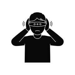 Silhouette Man In Blindfold Covering Ears Feeling Anxious Or Stressed