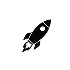 Black Silhouette Of Rocket Launching Into Space Minimalist Style Illustration