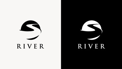 river creek winding road logo vector icon design illustration