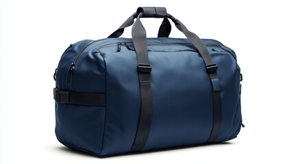 Blue travel duffel bag with black straps for versatile use