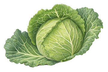 Obraz premium Fresh Whole Green Cabbage Head Isolated on a Light Background.