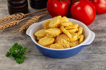 Crunchy croutons heap - roasted bread