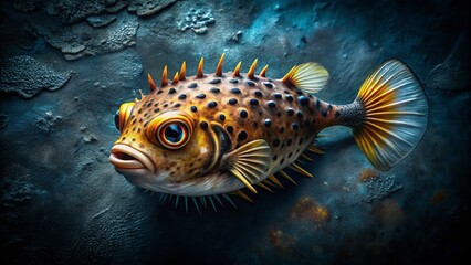 Obraz premium Aerial Drone Shot of Fugu Fish on Dark Background - Exquisite Seafood Detail