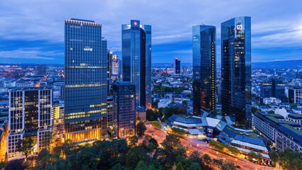 Arial view of bank towers in Frankfurt, Germany