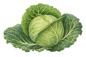 Fototapeta premium Fresh Whole Green Cabbage Head Isolated on a Light Background.