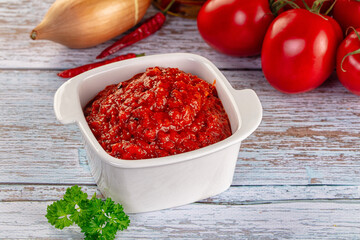 Bulgarian traditional lutenica pepper sauce