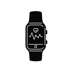 Smartwatch Displaying Heart Rate Monitor Black Glyph Icon For Health And Fitness Tracking