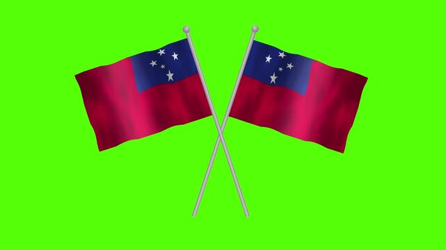 Flag of Samoa, Cross table flag of Samoa on Green screen chroma key, Samoa 3D Animation flag waving in the wind isolated on Green Background. 
