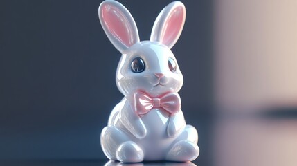 Cute White Easter Bunny with Pink Bow Tie Decorative Figurine