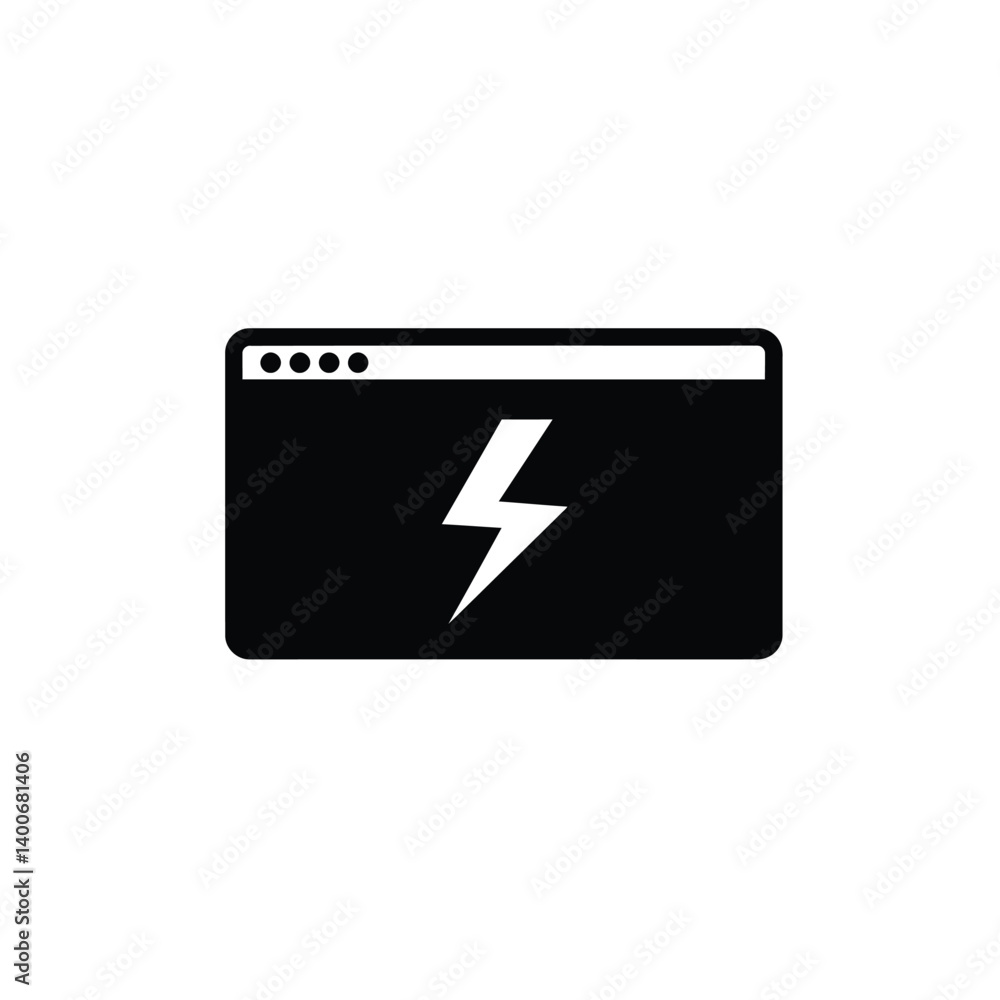 Poster black website interface with lightning bolt symbol in trendy minimalist design