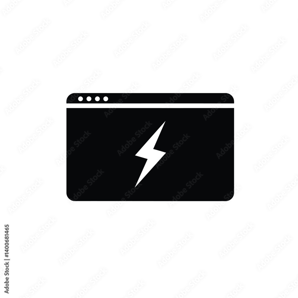 Poster black silhouette browser window displaying thunderbolt icon graphic design element