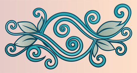 Abstract blue floral vector design with ornate swirls and leaf elements.