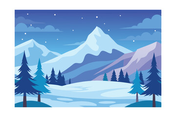 winter landscape with trees and mountains