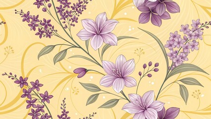 Abstract flower art seamless pattern illustration. Organic nature floral background in vintage style. Spring season decoration texture, drawing print.