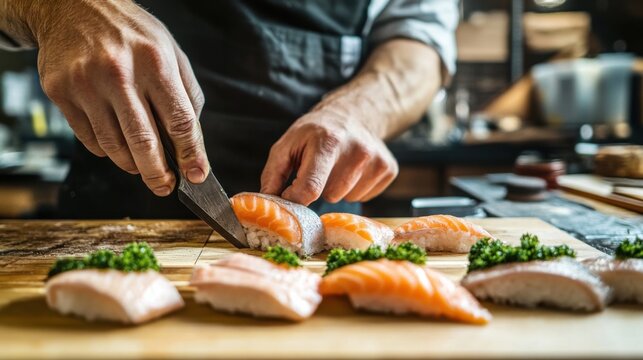Carpenter cutting wood for a custom shelf in a workshop. Featuring craftsmanship and attention to detail