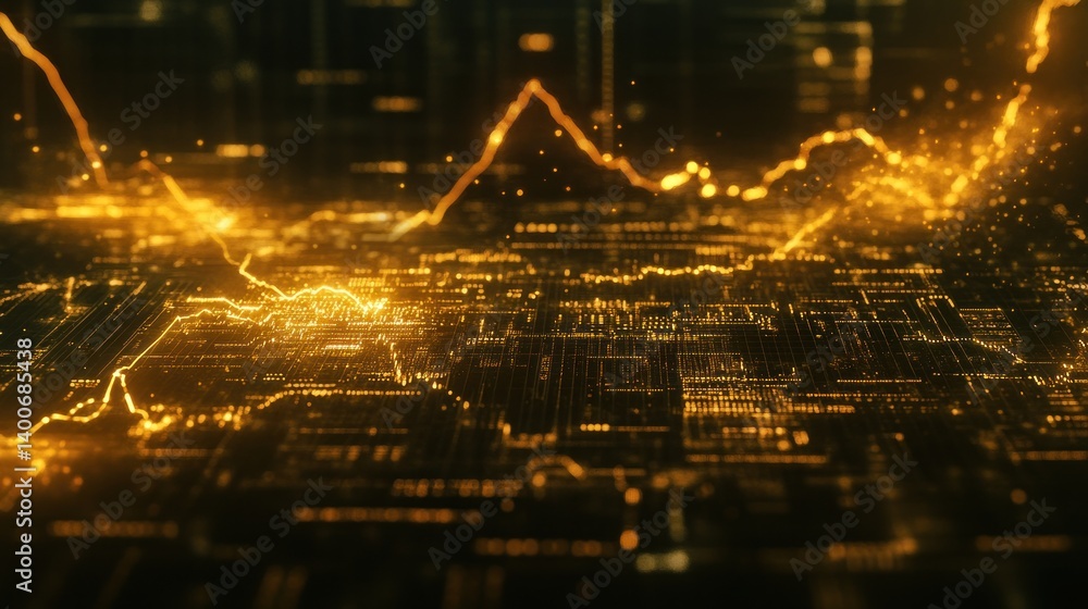 Poster golden data visualization with dynamic graphs and lines
