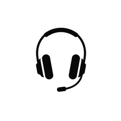 Black And White Vector Illustration Of Professional Headset With Microphone