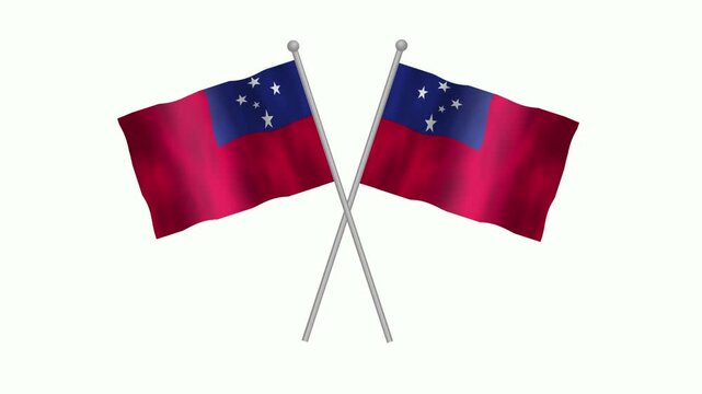 Flag of Samoa, Cross table flag of Samoa on white screen, Samoa 3D Animation flag waving in the wind isolated on white Background. 

