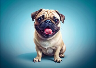Fototapeta premium Adorable Pug Puppy Licking, Big Pink Tongue, Cute Dog Sitting, Pet Portrait, Canine