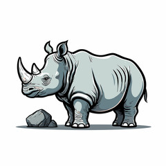 Obraz premium Illustrated rhino with rock on white background