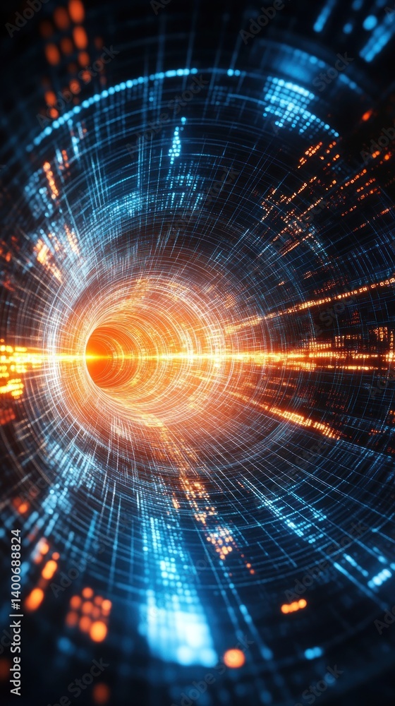 Poster abstract digital tunnel with glowing lights and patterns