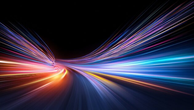 スピード感のあるテクノロジーのコンセプト画像、光の線の抽象的な背景画像。（Conceptual image of speedy technology, abstract background image of light lines.）
