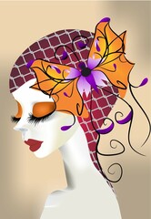 composition with beautiful woman and butterfly