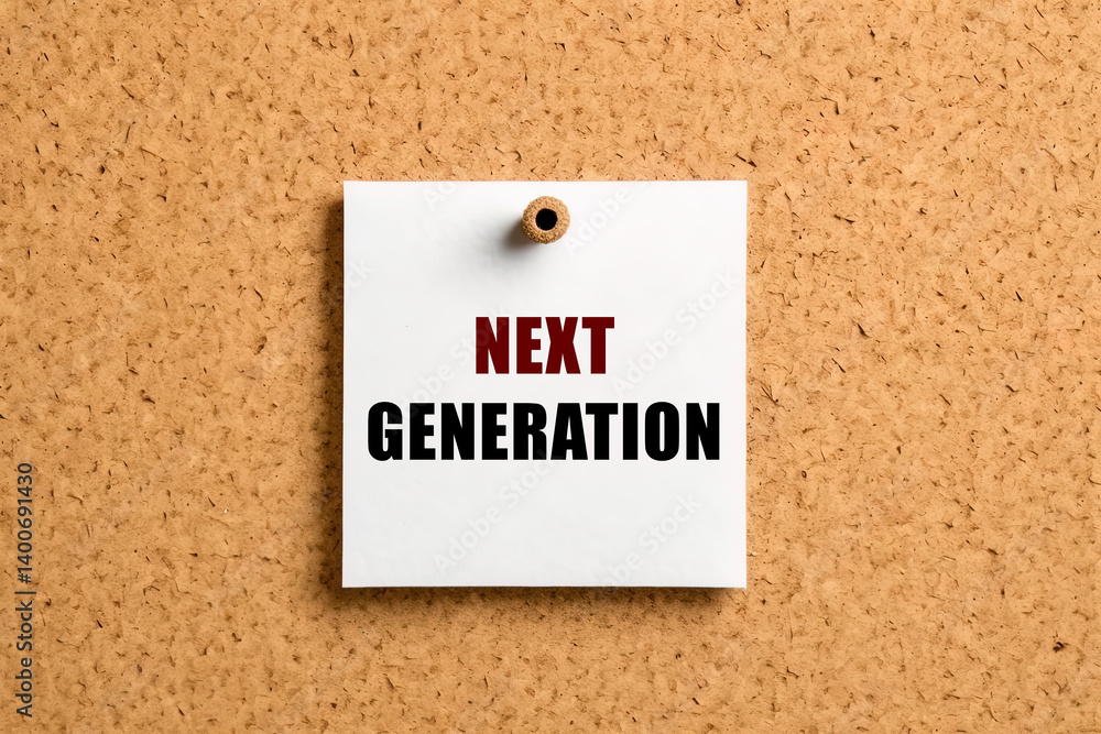 Poster next generation text on post-it paper pinned on the bulletin cork board