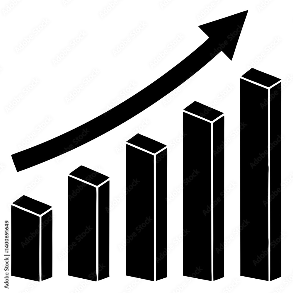 Poster growth graph: a simple yet dynamic graphical representation of upward growth and progress. an arrow 