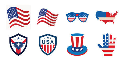 4th of July vector elements set. Collection of American Independence Day vector illustrations on white background
