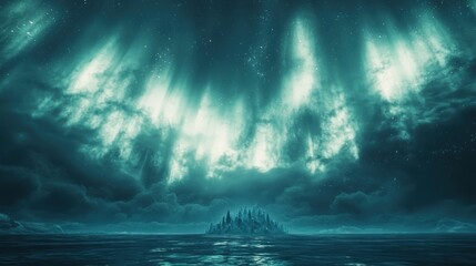 Naklejka premium Frozen island, starlit night sky