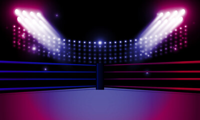 Boxing ring arena and spotlight floodlights vector design. © photoraidz