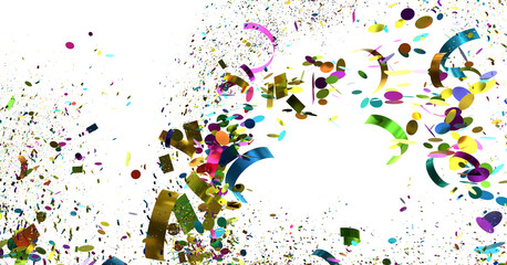 Vibrant confetti explosion on white background. Ideal for celebrations, parties, and festive designs.