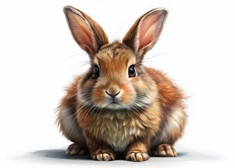 Obraz premium Adorable Brown Rabbit Isolated on White Background - Stock Photo