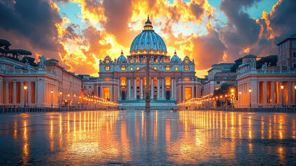 Fototapeta premium Stunning sunset over St. Peter's Basilica