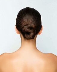 Fototapeta premium botanical watercolor pear minimalist fruit sketch A close-up view of a stylish hair bun, showcasing elegance and simplicity in an intimate, minimalistic setting.