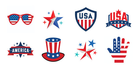 4th of July vector elements set. Collection of American Independence Day vector illustrations on white background