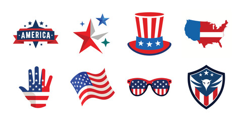 Fototapeta premium 4th of July vector elements set. Collection of American Independence Day vector illustrations on white background