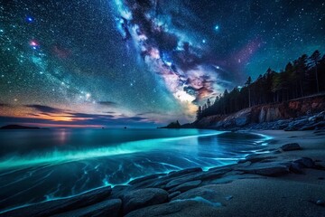 Fototapeta premium Acadia National Park Sand Beach Night Photography: Dark Coastal Scene