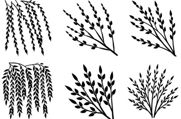 Rustic Leafy Botanical Branch Silhouette SVG Design for Nature-Themed Crafts, Wall Art Prints, Cricut Projects, Sublimation, Digital Stickers, Laser Cut Templates, and Clipart Collections