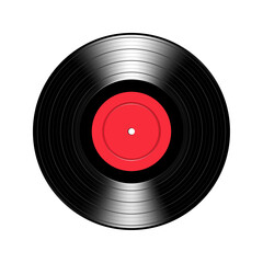 Vinyl record with red paper label. Vector isolated on white background