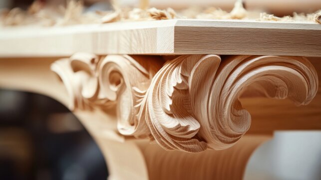 Carpenter shaping wood for a custom table leg. Featuring precision and craftsmanship