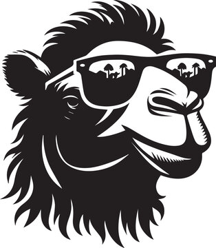 black camel head clipart Silhouette, camel  head illustration, camel head with sunglass silhouette vector isolated on white background