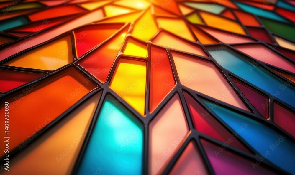 Aufkleber a colorful stained glass window creates a vibrant mosaic pattern with light filtering through the pa