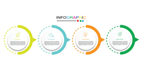 Fototapeta premium Business infographic template. 4 Step timeline journey. Process diagram, 4 options on white background, vector illustration.